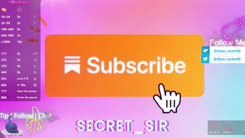 Snapshot of secret_sir chatting on 03/08/26, 10:57 Dean Carter online show from 03/08/26, 10:57
