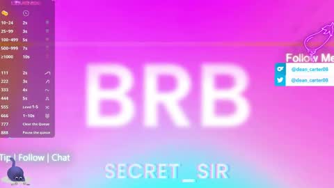 Snapshot of secret_sir chatting on 05/17/26, 11:23 Dean Carter online show from 05/17/26, 11:23